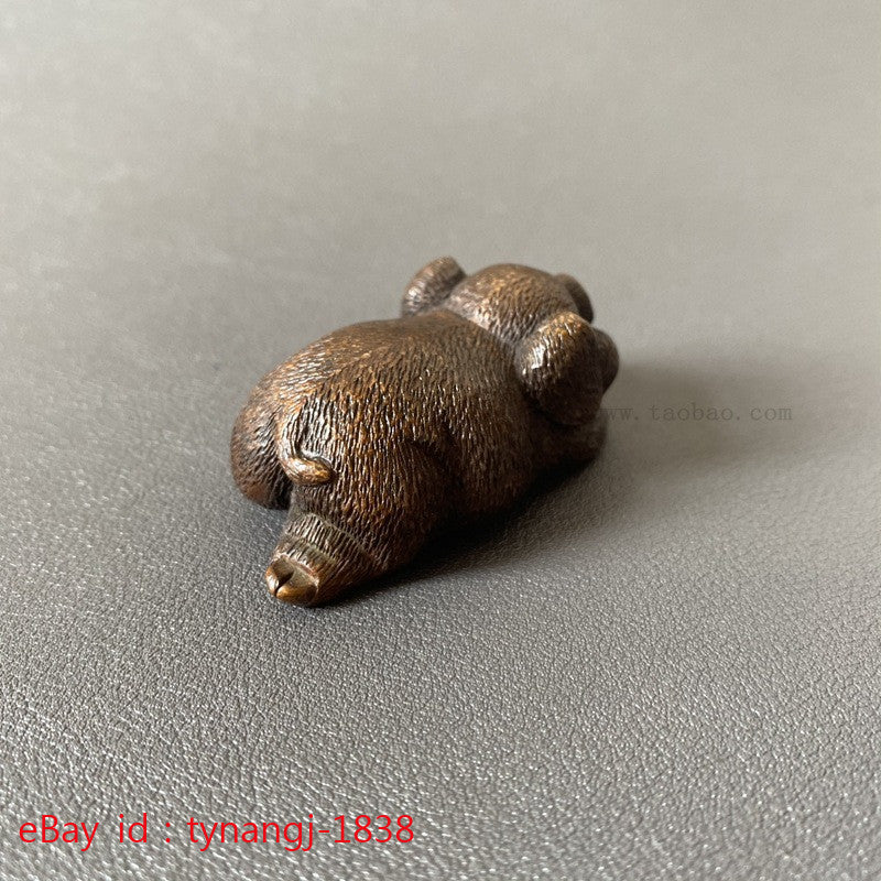 Chinese Retro Brass Solid Zodiac Pig Ornament Tea Pet Handicraft