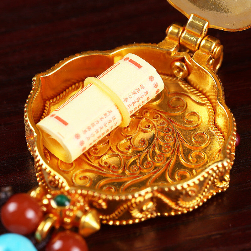 Six Characters Zhenyan Gawu Box Pendant Gilt Pendant Decoration