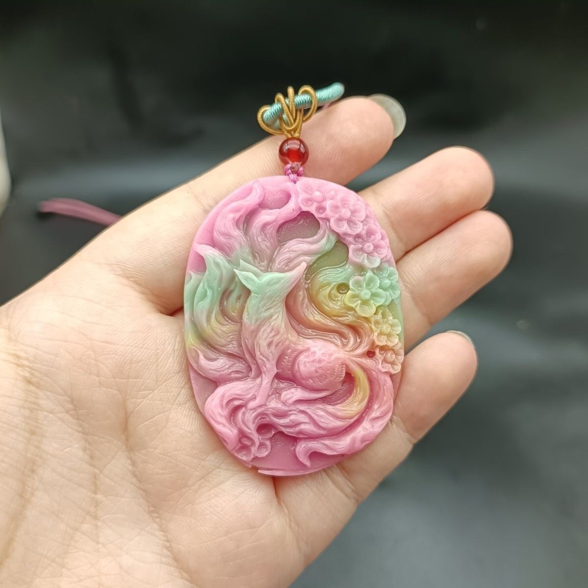 Yanyuan Agate Nine-Tailed Fox Pendant Carved Natural Stone Jewelry