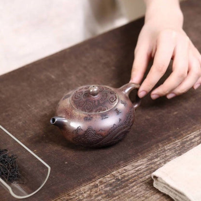 Authentic Yixing Zisha Teapor High-Fired Original Agarwood Clay Pot Dragon Carve