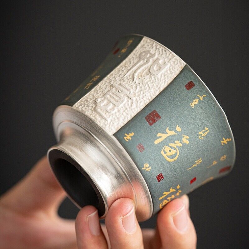100ml pure silver tea cup porcelain master cup handpainted handmade cup of tea