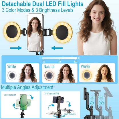 Vlogging Kit for Iphone/Android, 63”Auto Face Tracking Tripod for Iphone with Li