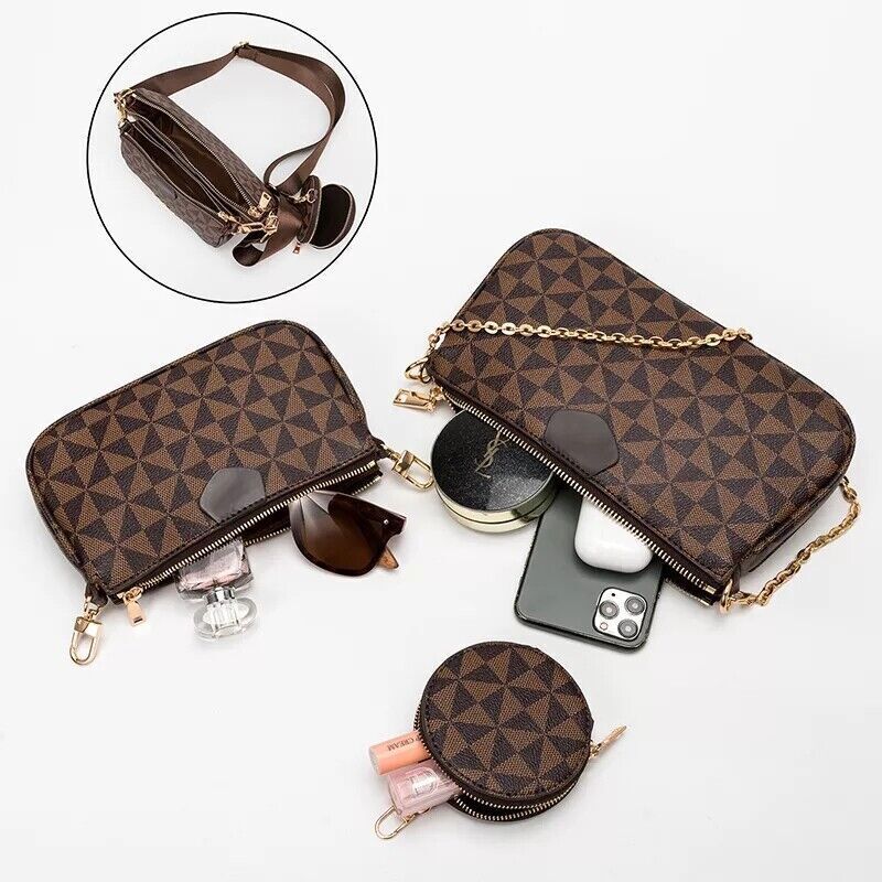 3 In 1 Fashion Luxury Leather Women Handbag Shoulder Purse Crossbody Tote Bags