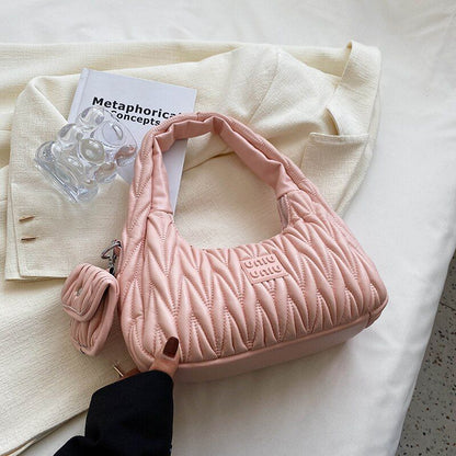 Fashion Pleated Tote Bags Shoulder Underarm Bags Soft Synthetic Leather Handbag