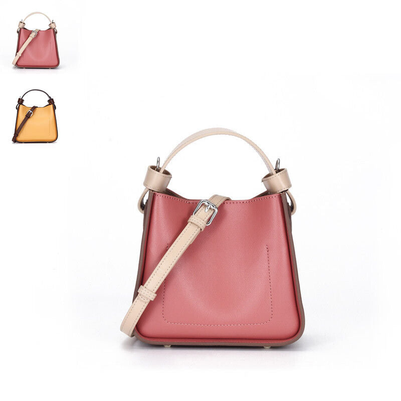 Small Colorblock Leather Bucket Bag Tote Crossbody Shoulder Purse-Fashion Clutch