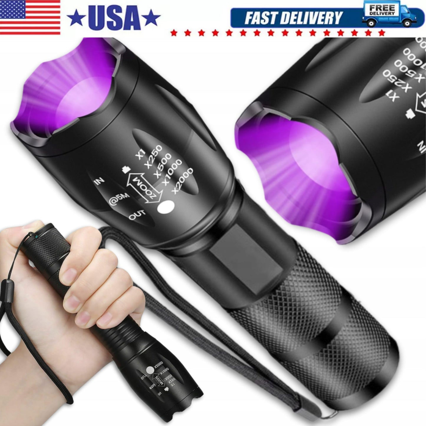 UV Flashlight Black Light Super Bright 120000lm Torch Ultra Violet Lamp LED