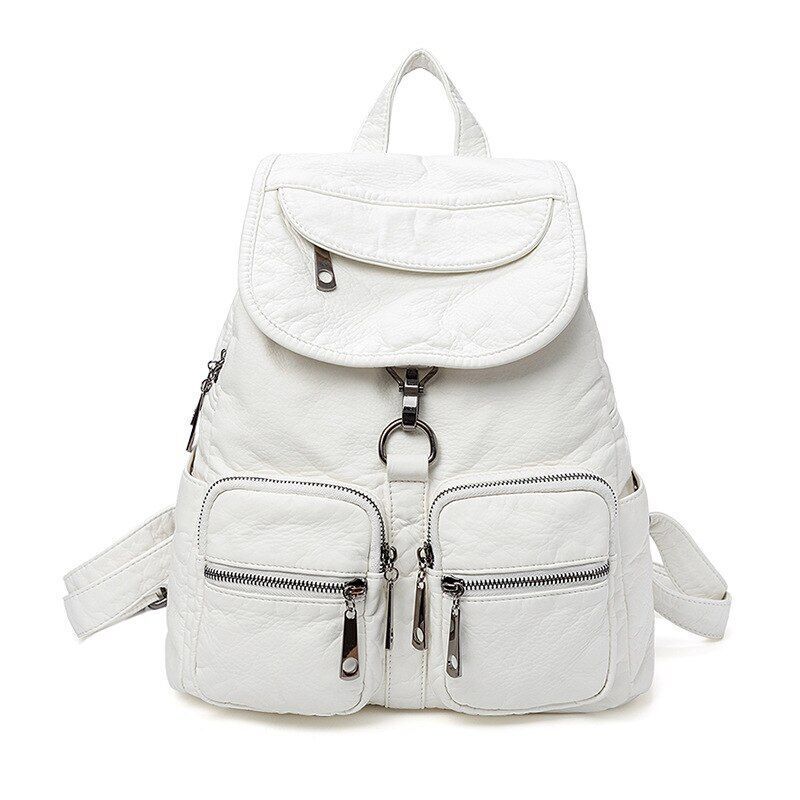 Synthetic Leather Backpacks Waterproof White Traveling Bags Back Pack 30*14*3 CM