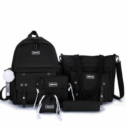 5 Pcs Sets School Bags Teenage Girls Women Backpacks Laptop Travel Bagpack Solid