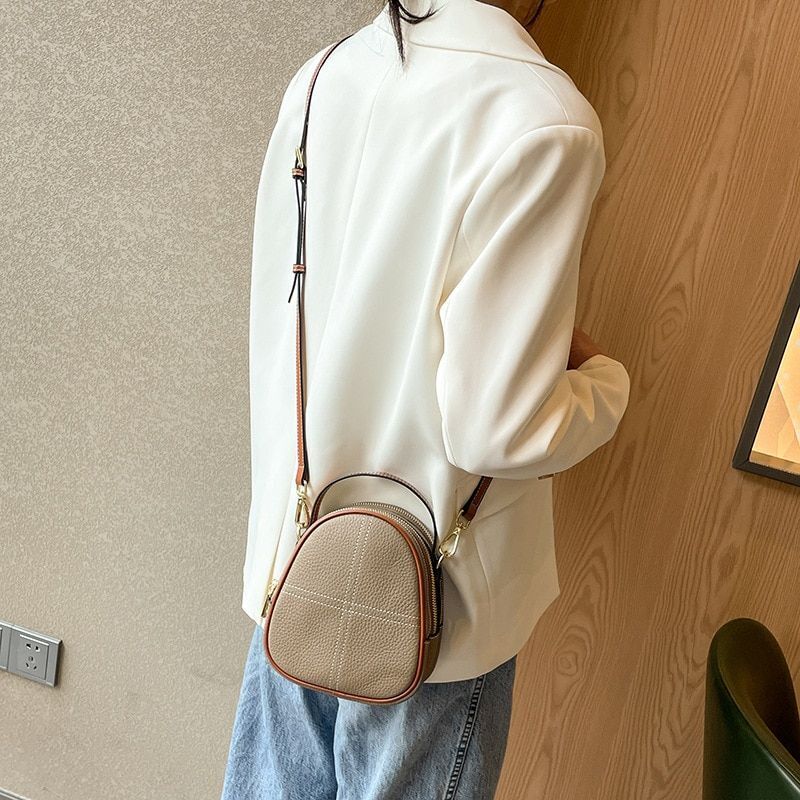 Genuine Leather Small Shoulder Bag Crossbody Handbag Shell Purse Polyester Blue