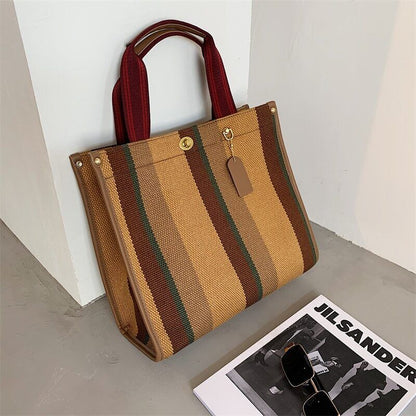 Canvas Tote Bag Women Handbag Stripe Shoulder Bags Big Shopper Totes