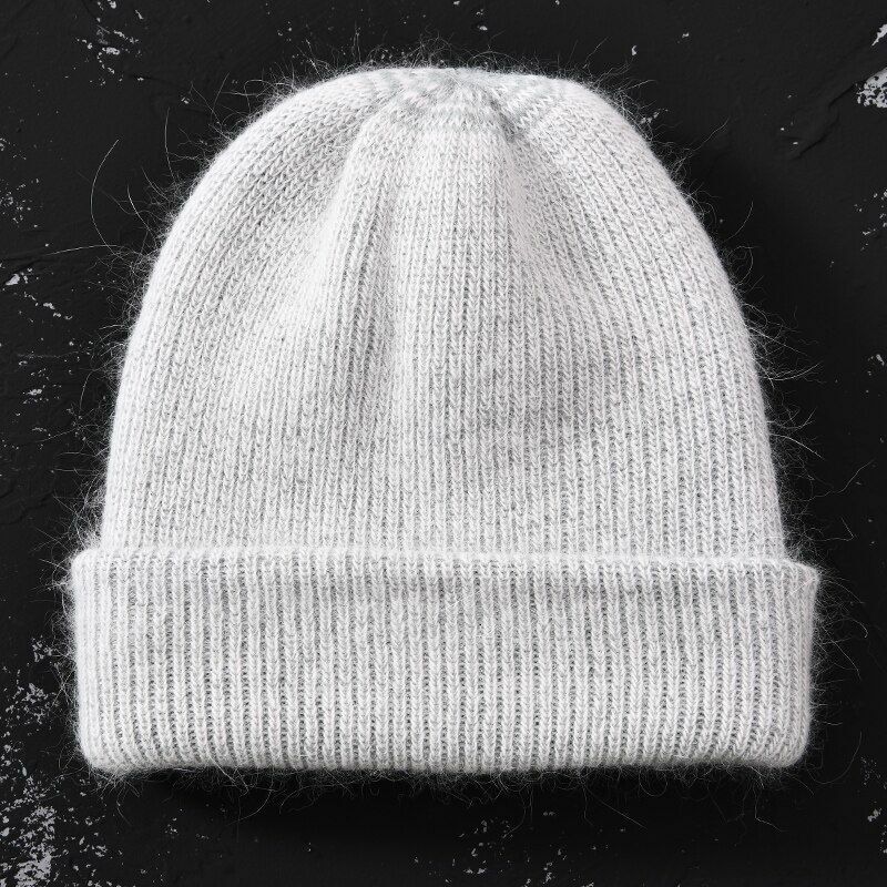 Hat Women Cashmere Knitted Beanies Thick Warm Wool Angora Beanie Polyester Solid