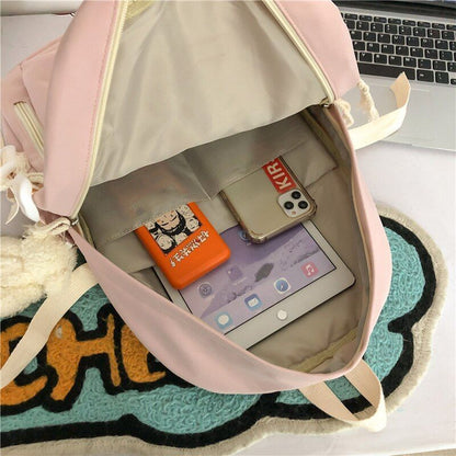 Women Nylon Backpack School Book Bag Traveling Pink/Blue/White Large 30*12*41 CM