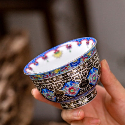 3.4oz Porcelain Tea Cup Color Enamel Craft Ceramic Master Cup China Palace Style