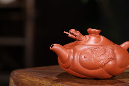 China Yixing Zisha Pottery Zhu Clay Handmade 300cc Ichthyosaur Teapot