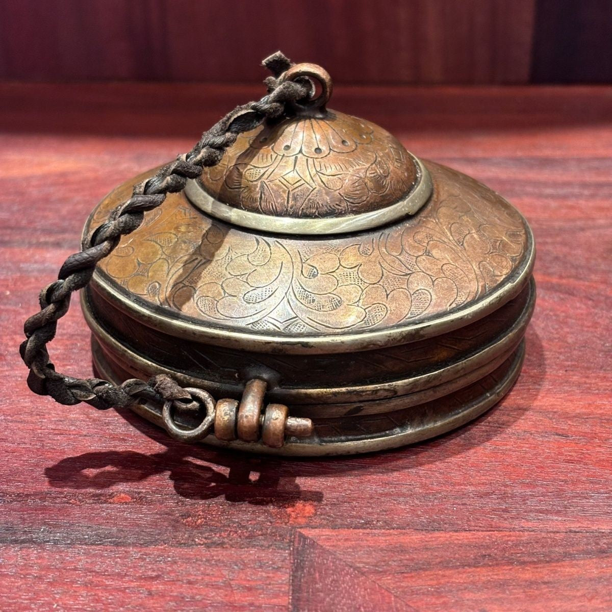 Vintage Handmade Nepalese Pure Copper Tingsha Case 8.5cm Buddhist Ritual Box