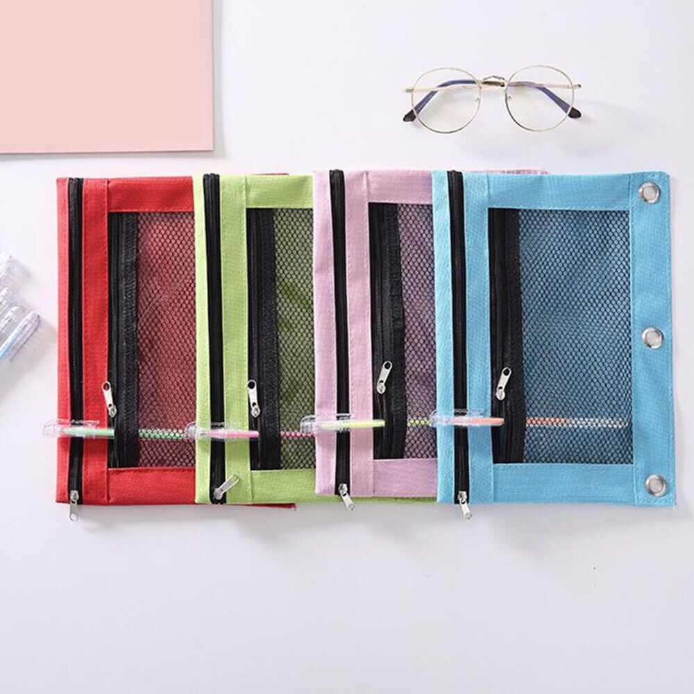 Mesh Pencil Pen Case Zipper Travel Pouch Cosmetic Bag Storage Stationery ಇ