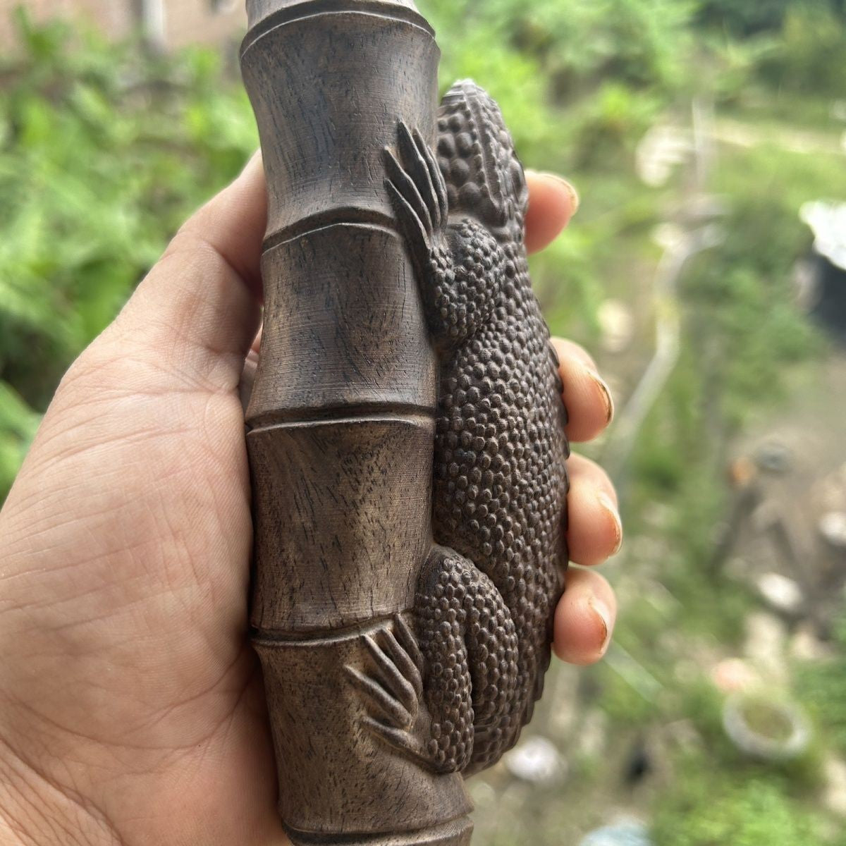 Agarwood Lizard Bamboo Joint Hand Piece 15cm Wenwan Keychain Pendant