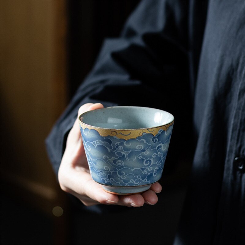 Japanese-style Ceramic Cyan Cloud Glaze Teacup Creative Chinese Kiln Change Tea