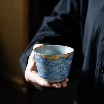 Japanese-style Ceramic Cyan Cloud Glaze Teacup Creative Chinese Kiln Change Tea