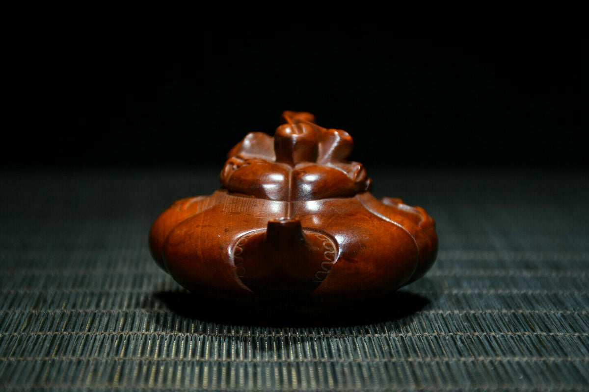 Chinese Boxwood Carving Teapot Statue Home Decorative Collection Art Gifts