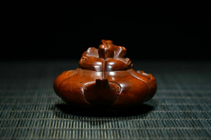 Chinese Boxwood Carving Teapot Statue Home Decorative Collection Art Gifts