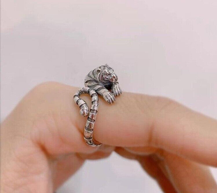 Mens Stainless Steel Sleeping Tiger Open Ring Personalized Vintage Gift