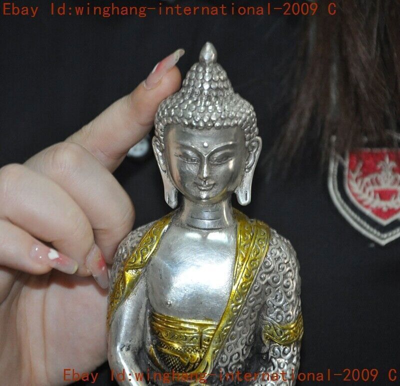 Old Tibet Buddhism Tibetan Silver Gilt Shakyamuni Medicine Buddha Buddha Statue
