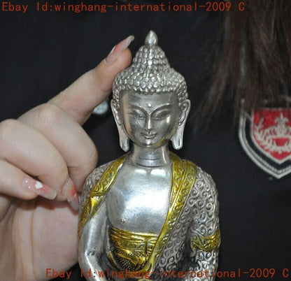 Old Tibet Buddhism Tibetan Silver Gilt Shakyamuni Medicine Buddha Buddha Statue