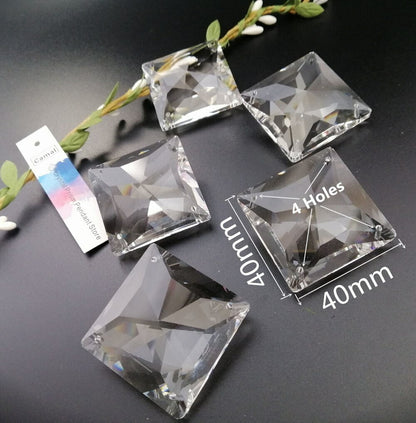 10pcs 40mm 4holes Faceted Square Beads Crystal Pendant Prism Lamp Lighting Parts