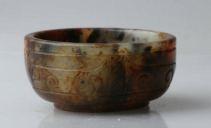 60MM/2.36" China Old Jade Carved Ancient Auspicious Pattern Cup CH12
