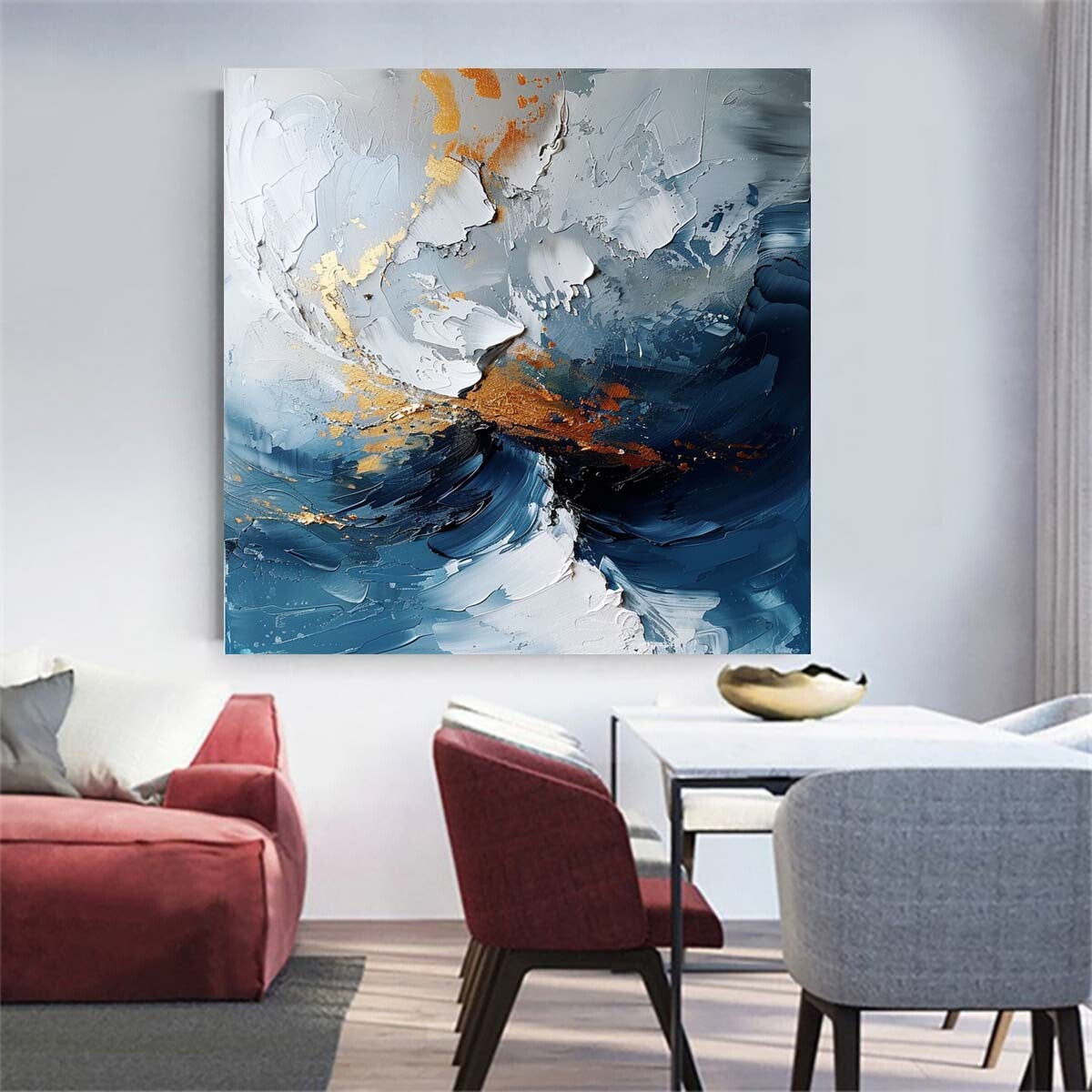 blue sea abstract oil painting hand painted on canvas Room Serenity 31in