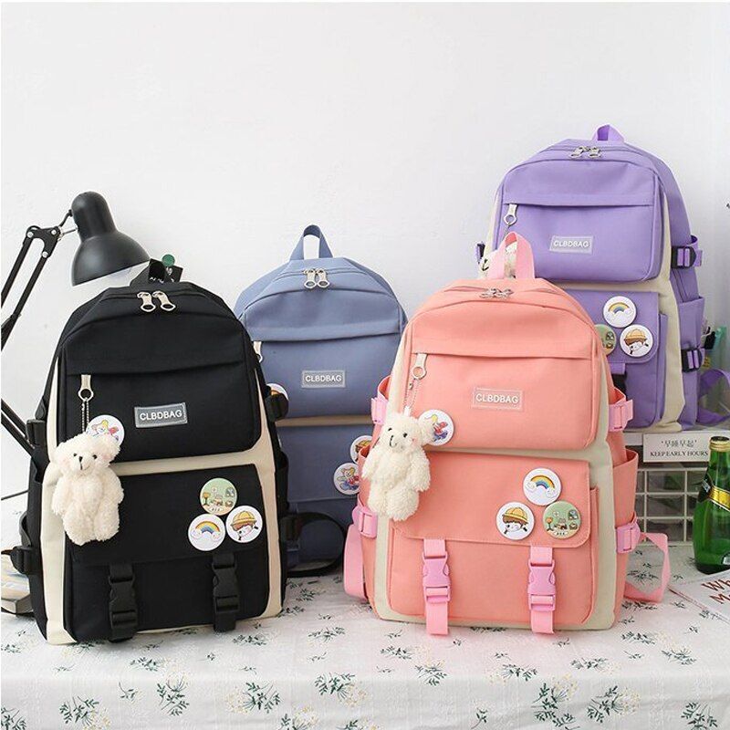 Laptop Backpack 4 Pcs Set Canvas School Purse College Student Book Bags Rucksack