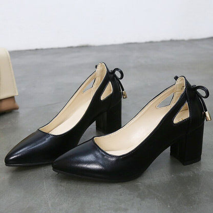 Women Pumps High Heels 6CM Black Leather Wedding Shoes Woman