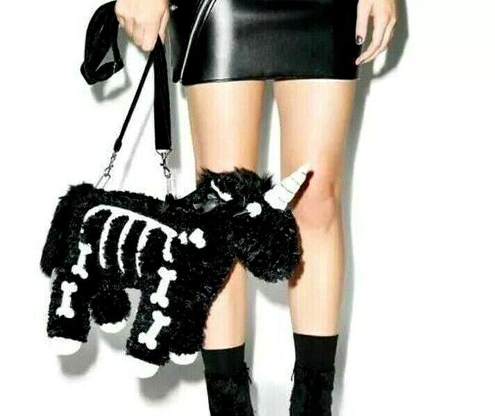 Dark Punk Unicorn Backpack Gothic Rock Plush Flying Horse Stuffed Crossbody Bags