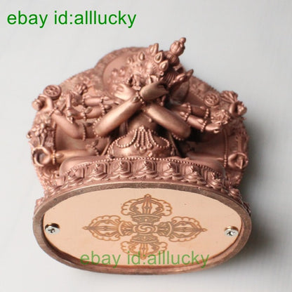 11cm Red Copper Carving Guhyasamaja Buddha Statue Tibet Akshobhyavajra