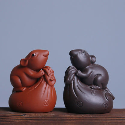 Chinese tea pet yixing zisha purple clay mouse statue small size mascot tea play