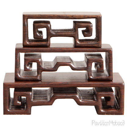3 PC Ebony Wood Carved Rack Bonsai Pot Statue Vase Craft Display Stand Miniature