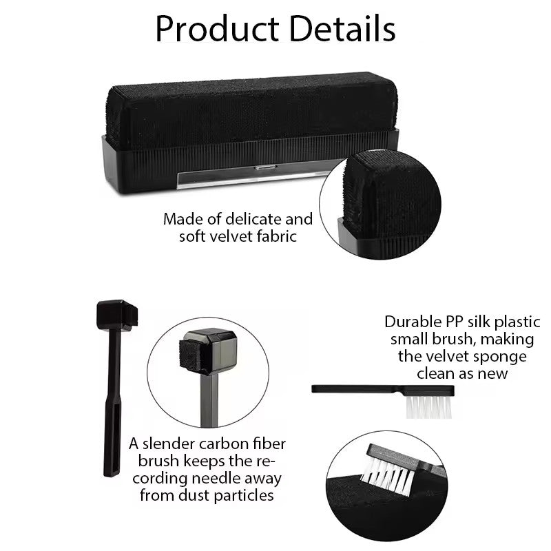 3in1 Vinyl Record Cleaning Brush Set Stylus Velvet Anti-static Cleaner Tool Lot