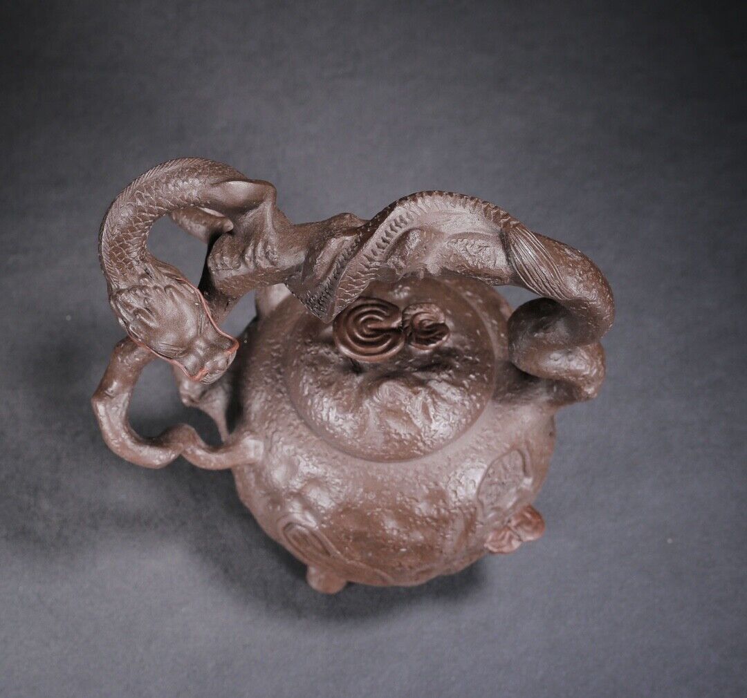 Vintage Chinese Yixing Purple Clay Teapot Zisha Ceramic Carving Dragon Teaware