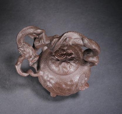 Vintage Chinese Yixing Purple Clay Teapot Zisha Ceramic Carving Dragon Teaware
