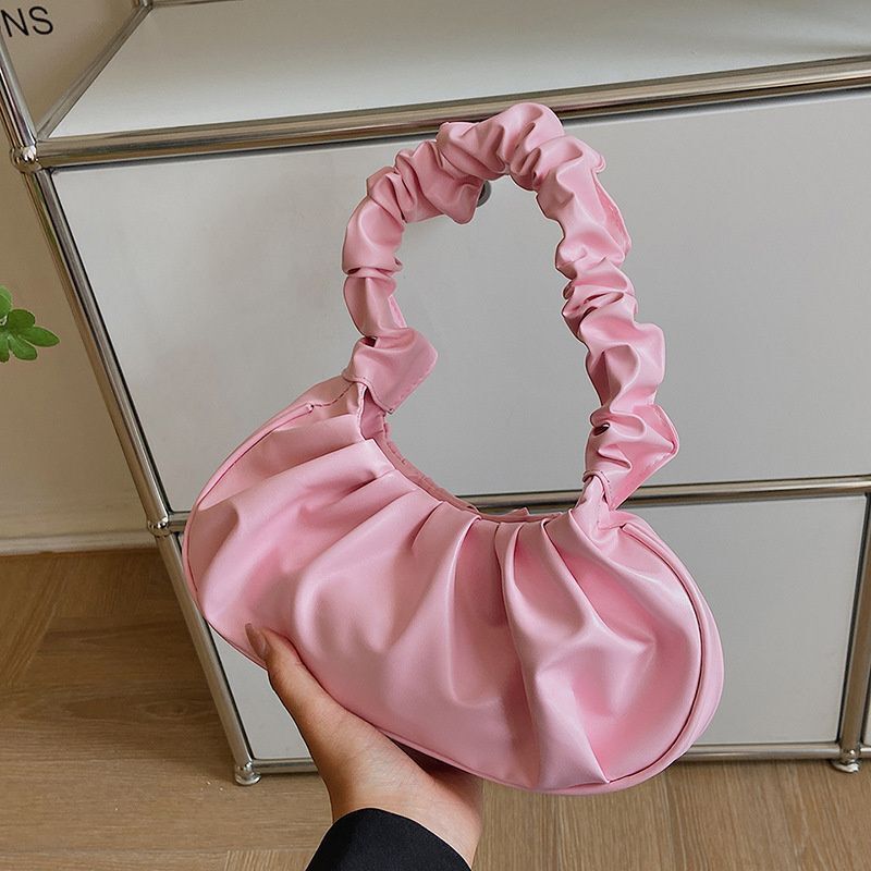 Pleated Synthetic Leather Bags Dumpling Tote Armpit Purse Underarm Bag 25*17*7CM