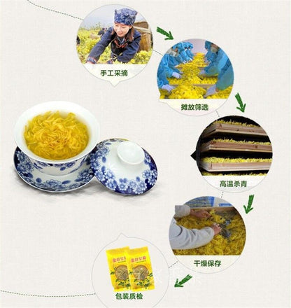 100%Natural Green Food Gold Huang Ju Chrysanthemum 4 Pieces Organic Herbal Tea