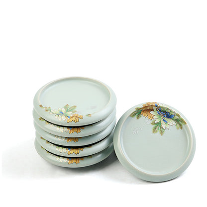 Health Care Pure Silver Inside Tea Cup Porcelain Ruyao Floral Design Tea Saucer