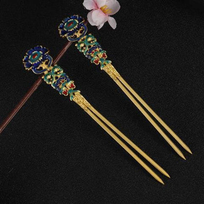 Chinese Hanfu Cloisonne Enamel Pearl Tassel 5pcs Hair Accessories Set