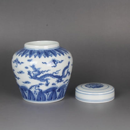 4.1" China Jingdezhen Blue and White Porcelain Animal Cloud-dragon Tea Leaf Pot