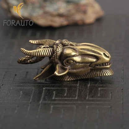 Brass Solid Snake Sheep Head Statue Animal Statue Tea Pet Ornament Miniature -