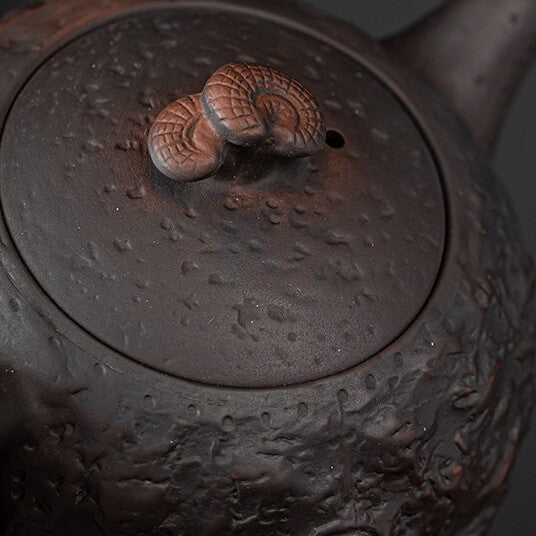Purple Pottery Teapot Toad Mascot Carved Handmade Pot Marked Ball Shaped Infuser