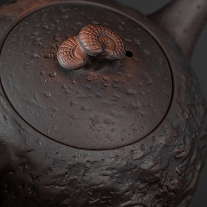 Purple Pottery Teapot Toad Mascot Carved Handmade Pot Marked Ball Shaped Infuser