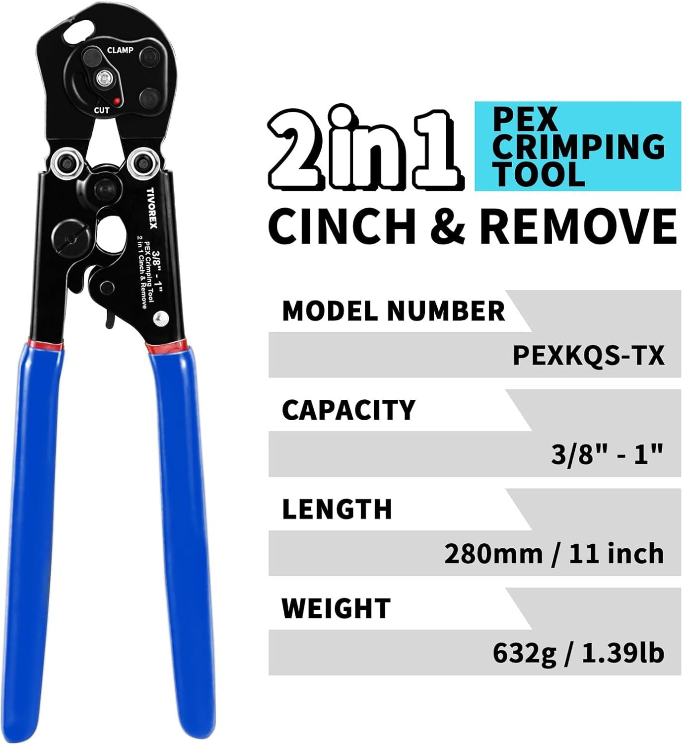 PEX Crimping Tool Kit, 2 in 1 Ratchet Pex Clamp Tool with Cinch & Removal Functi