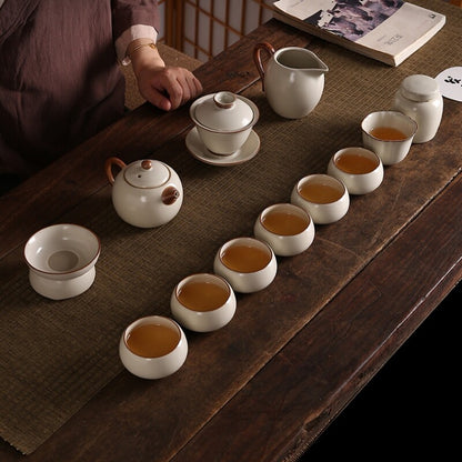 Complete Tea Set Ruyao Craft Crackle Glaze Porcelain Tea Pot Gaiwan Tea Cup New